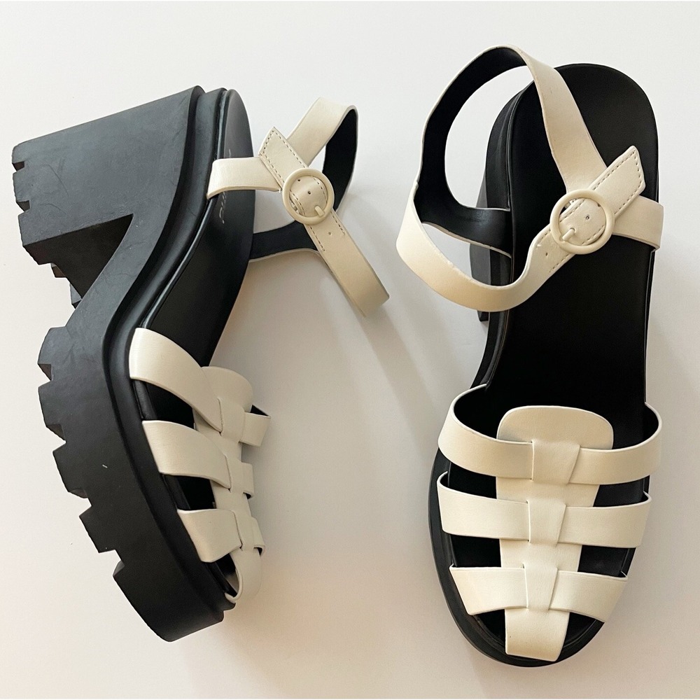 Abound Sandals Womens 9M Black White Marty Jelly Strappy Lug Platform NEW